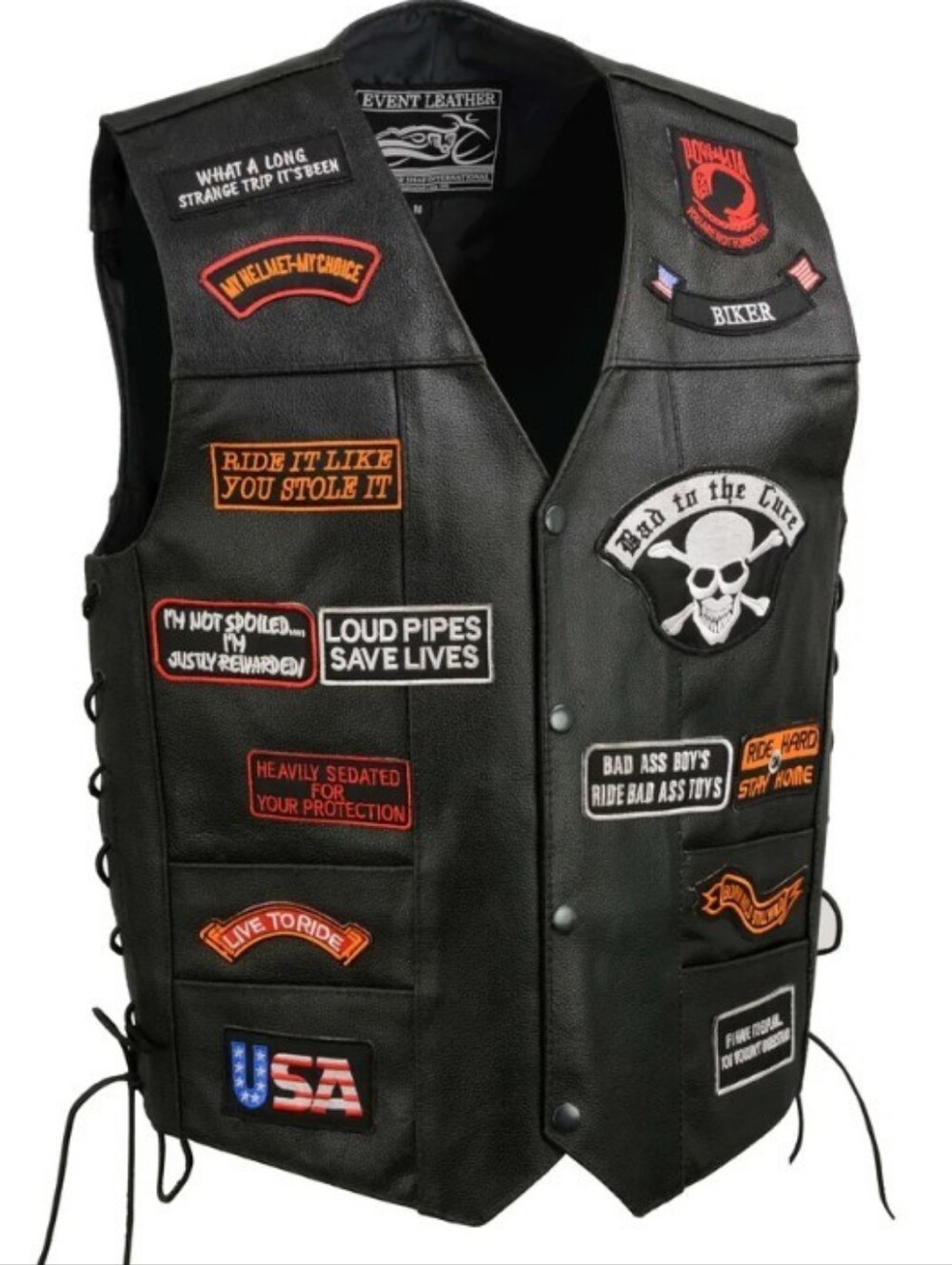 Event Leather Men's 23 Patches Vest 3XL